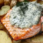 Dillad lax med potatisklyftor och krämig gurk och dillsås