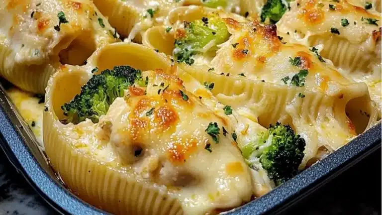 Fyllda skal med kyckling och broccoli Alfredo