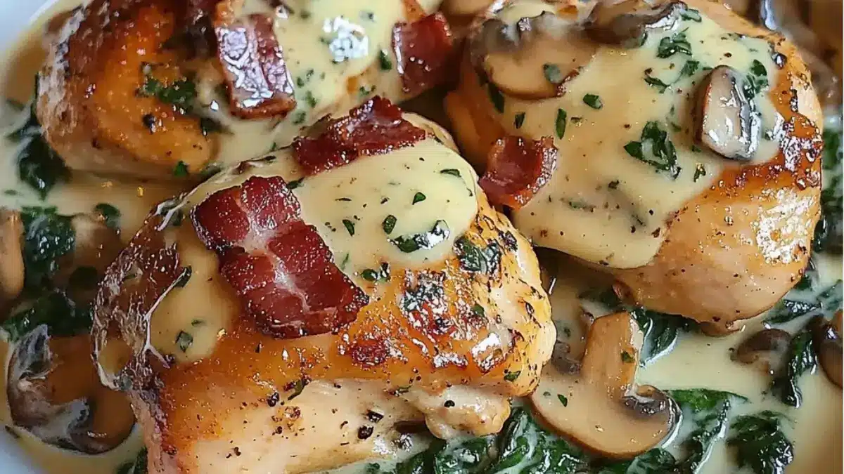 Kvävd kyckling med gräddig spenat