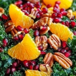 Grönkålssallad med apelsin, granatäpple och pekannötter