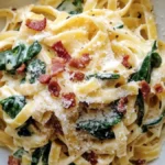 Krämig pasta med spenat och bacon