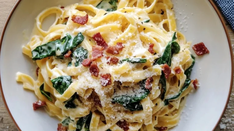 Krämig pasta med spenat och bacon