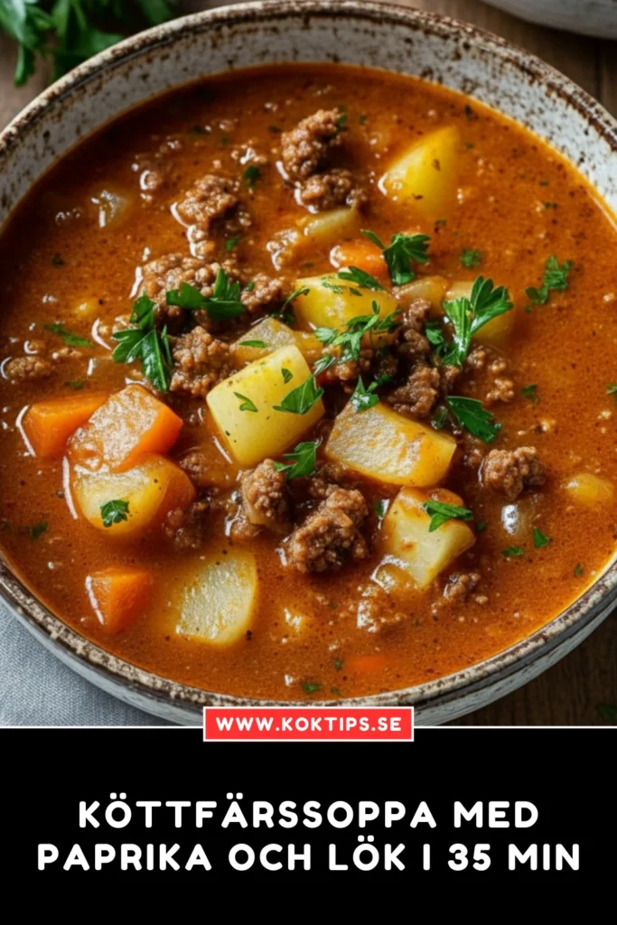Köttfärssoppa med paprika och lök i 35 min
