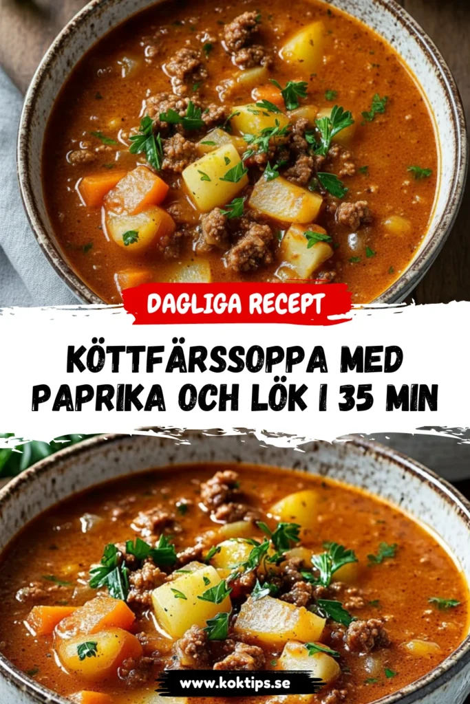 Köttfärssoppa med paprika och lök i 35 min
