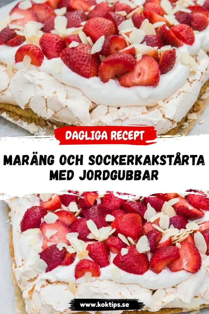 Maräng och sockerkakstårta med jordgubbar