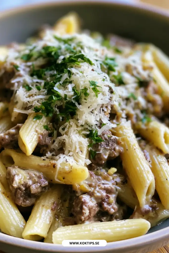 Biffpasta på 30 minuter: snabb vardagsklassiker med parmesan och vitlök