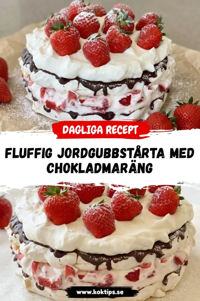 Fluffig jordgubbstårta med chokladmaräng
