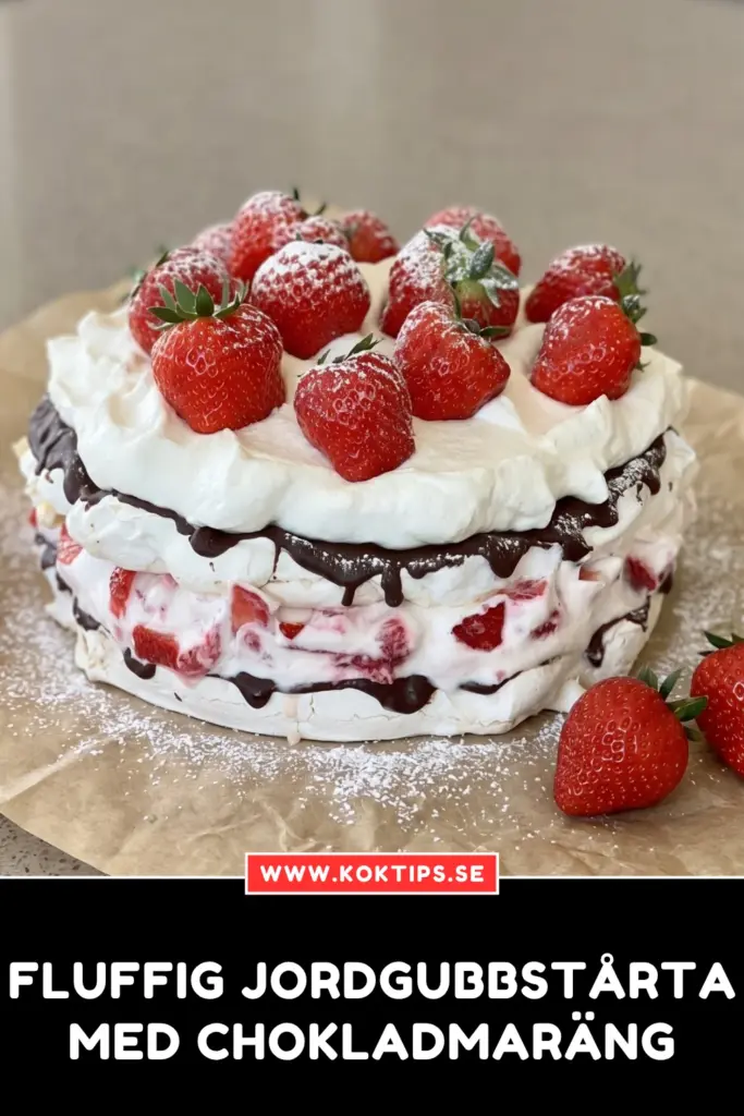 Fluffig jordgubbstårta med chokladmaräng