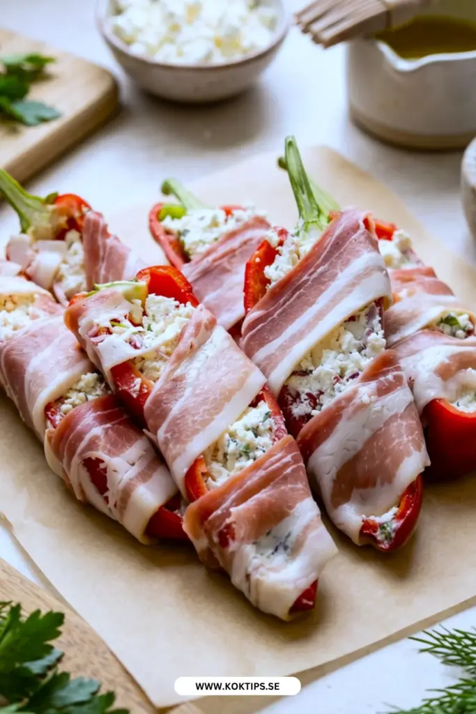 Enkel fylld paprika med fetaost och bacon: ett recept du vill laga om och om igen