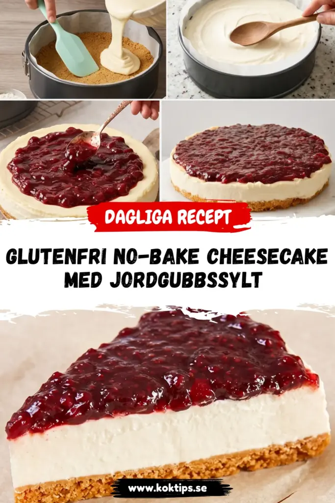 Glutenfri no-bake cheesecake med jordgubbssylt