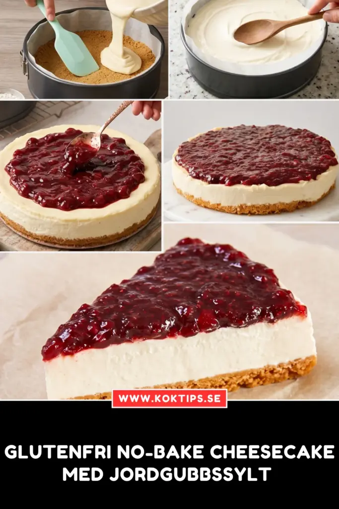 Glutenfri no-bake cheesecake med jordgubbssylt
