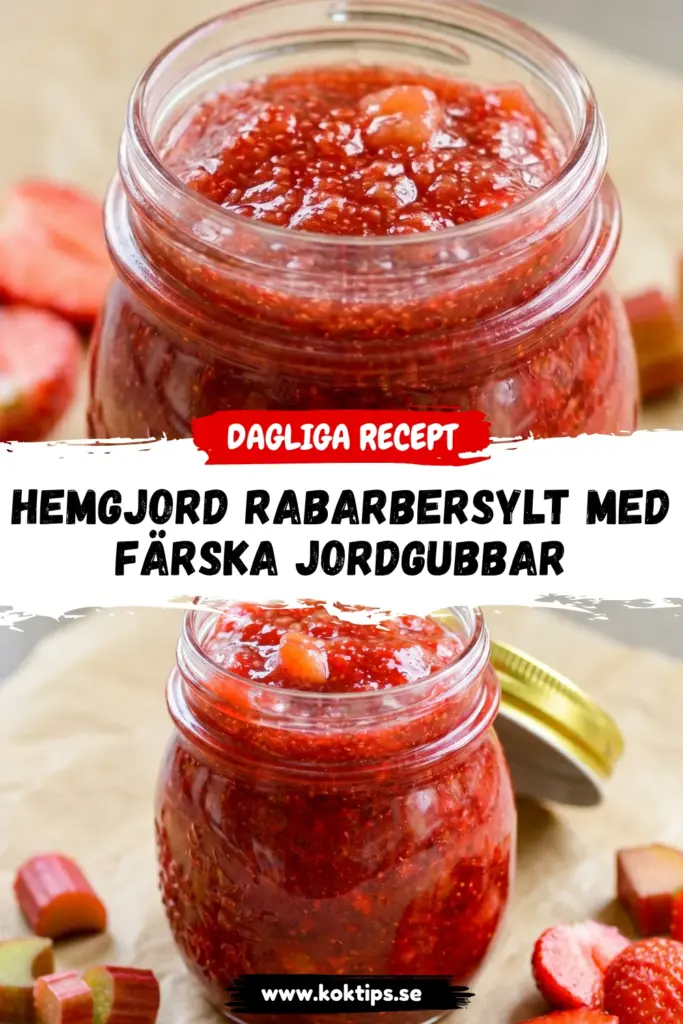 Hemgjord rabarbersylt med färska jordgubbar