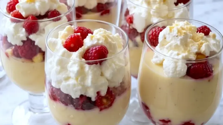 Himmelsk Hallontrifle med Vaniljkräm och Maräng