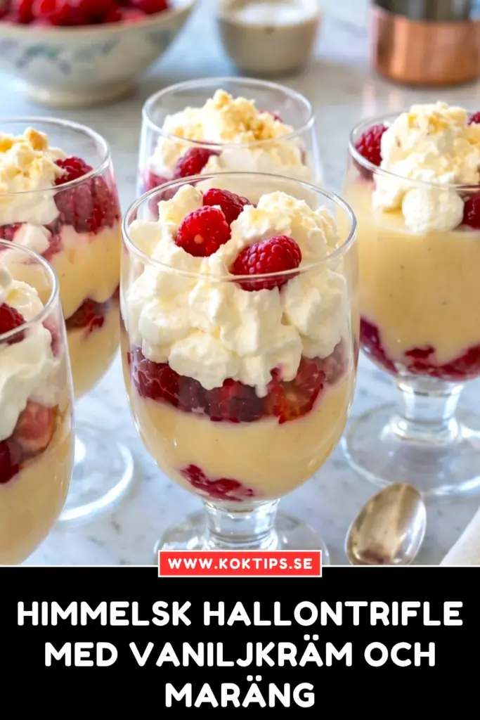 Himmelsk Hallontrifle med Vaniljkräm och Maräng