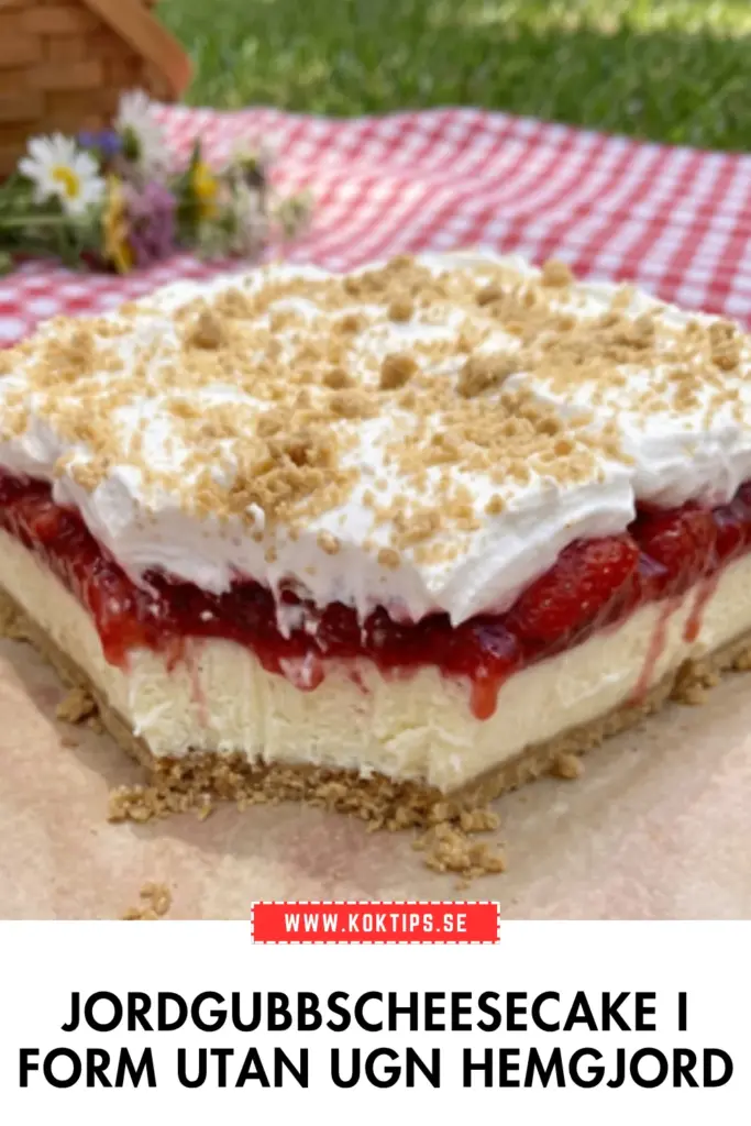 Enkel jordgubbscheesecake utan ugn: klassisk no
