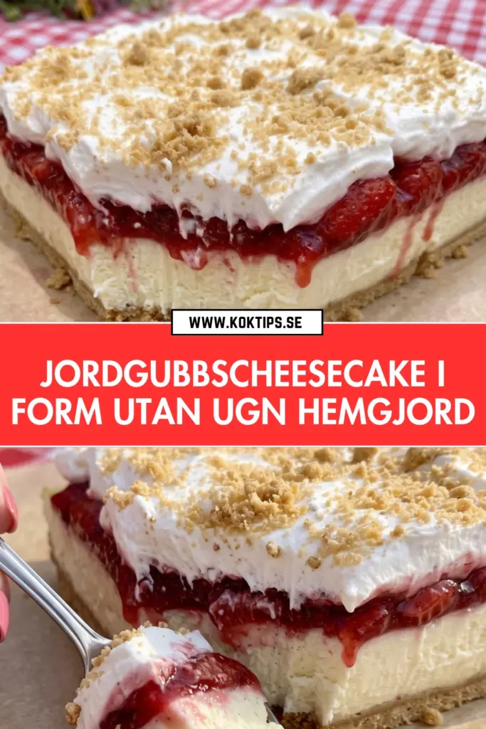 Enkel jordgubbscheesecake utan ugn: klassisk no