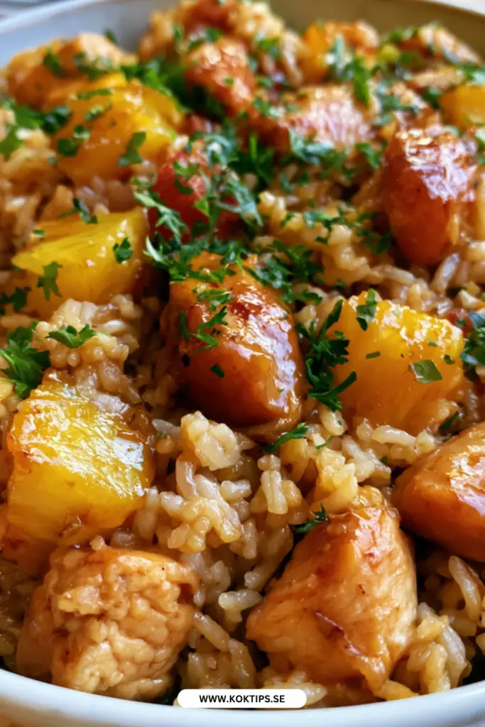 Snabb karamelliserad ananas kyckling med asiatiskt stekt ris till vardags