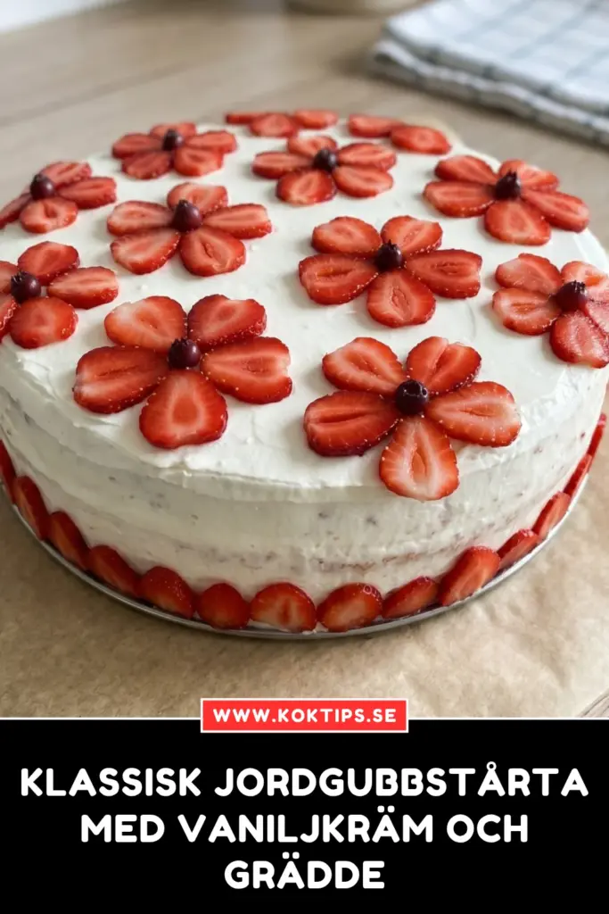 Klassisk Jordgubbstårta med Vaniljkräm och Grädde