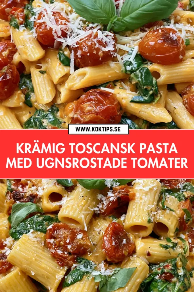 Krämig toscansk pasta med smakrika ugnsrostade tomater och färsk basilika