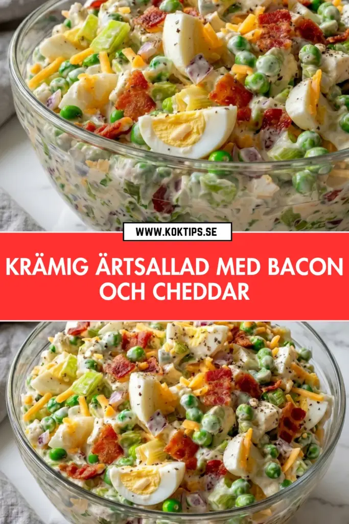Enkel och klassisk krämig ärtsallad: ett oemotsägligt gott recept med bacon och cheddar