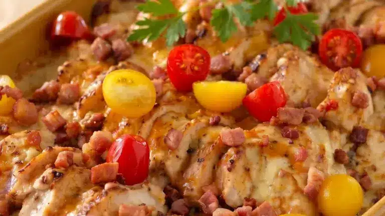 Krämig kycklinggratäng med baconris