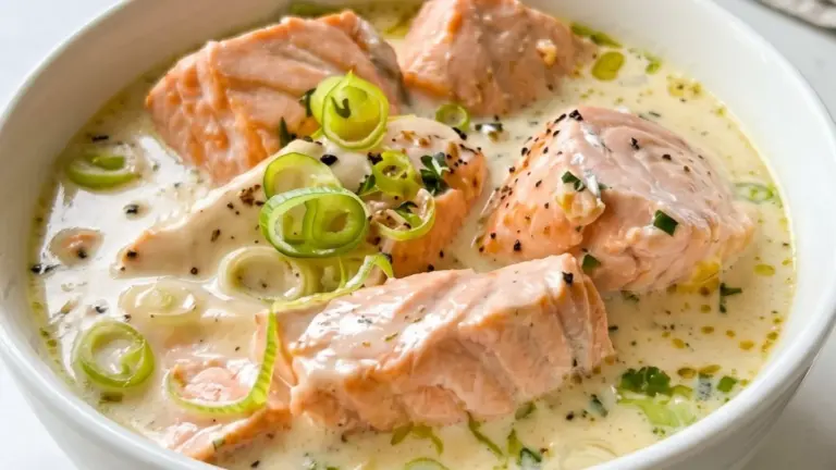 Älskad krämig laxsoppa med purjolök hemma