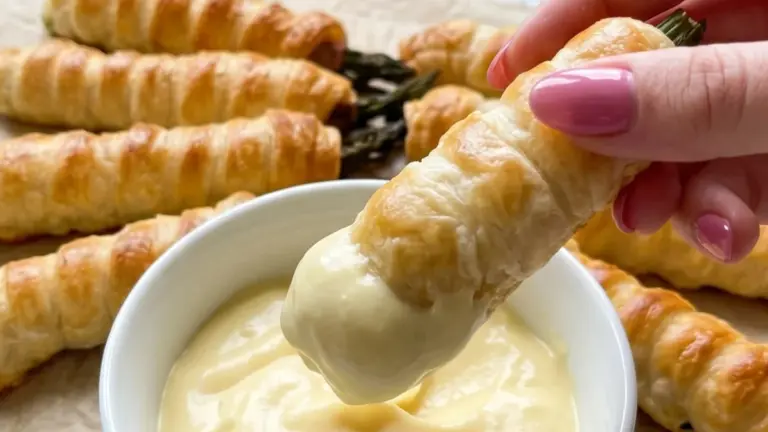 Krispiga smördegsinbakade sparrisar med prosciutto