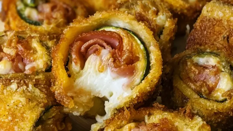 Krispiga zucchinirullar: enkelt recept med rökt skinka och smält ost