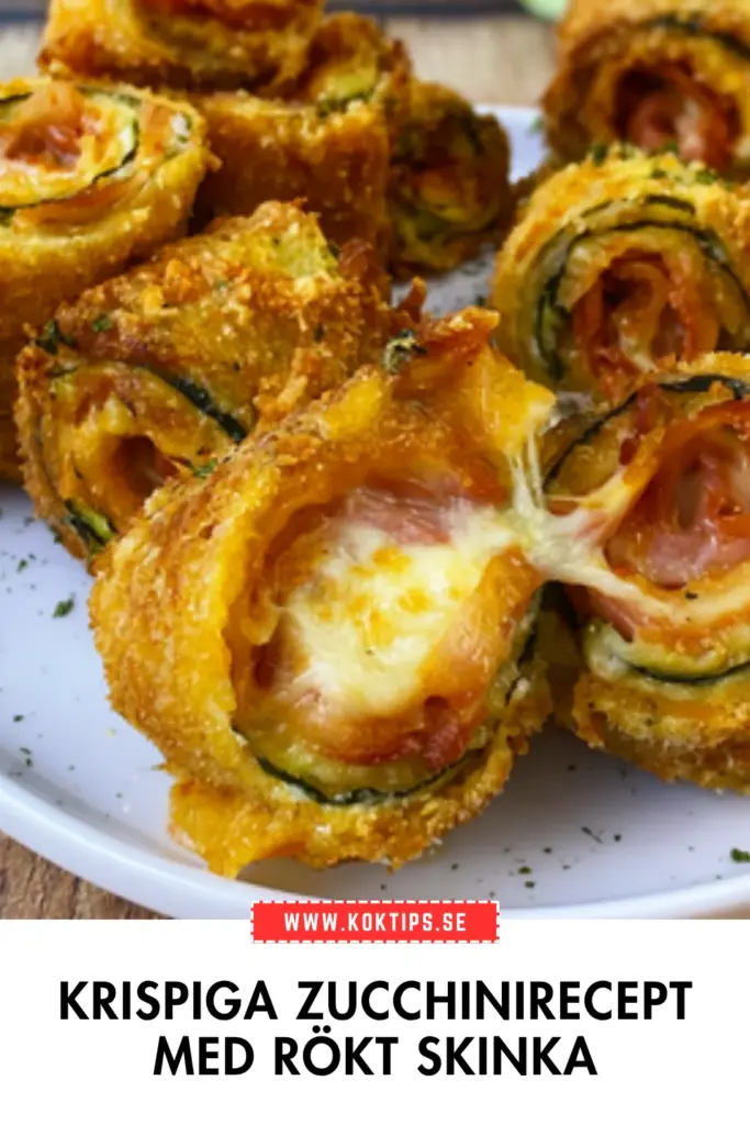 Krispiga zucchinirullar: enkelt recept med rökt skinka och smält ost