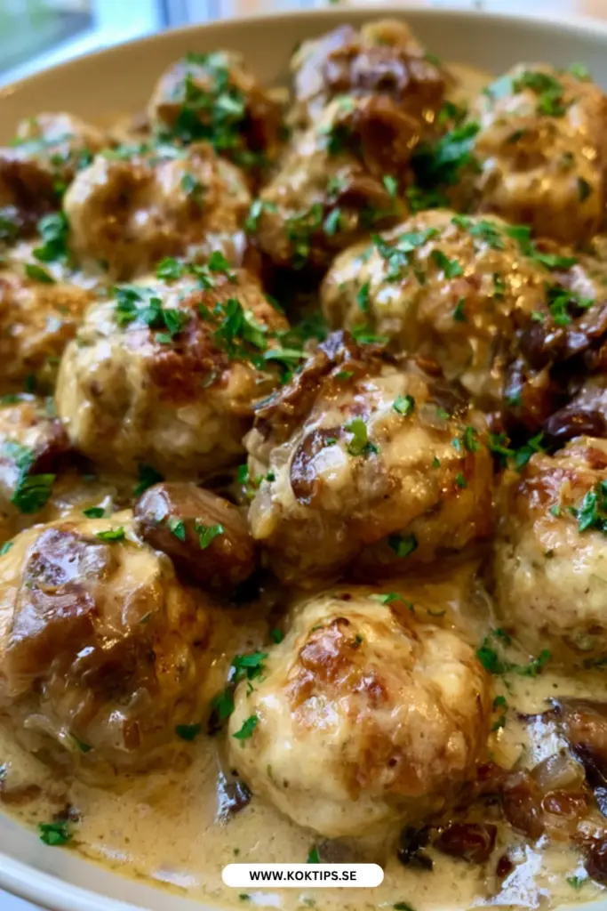 Saftiga kycklingköttbullar i champinjonsås: enkelt recept du vill laga varje vecka