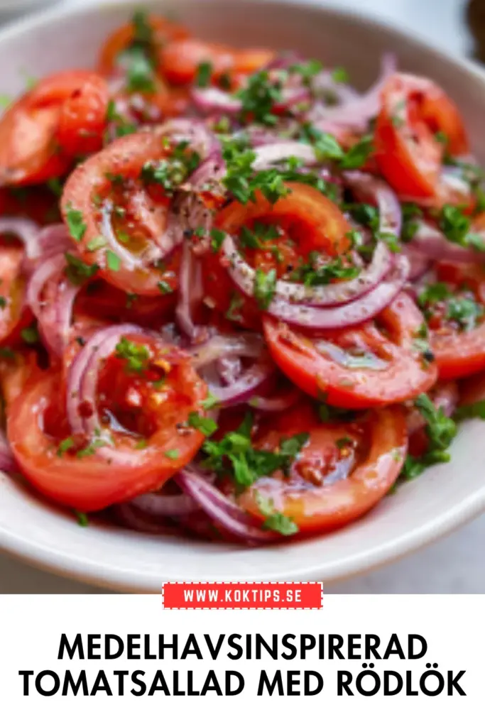 Klassisk medelhavsinspirerad tomatsallad med rödlök och citrusdressing