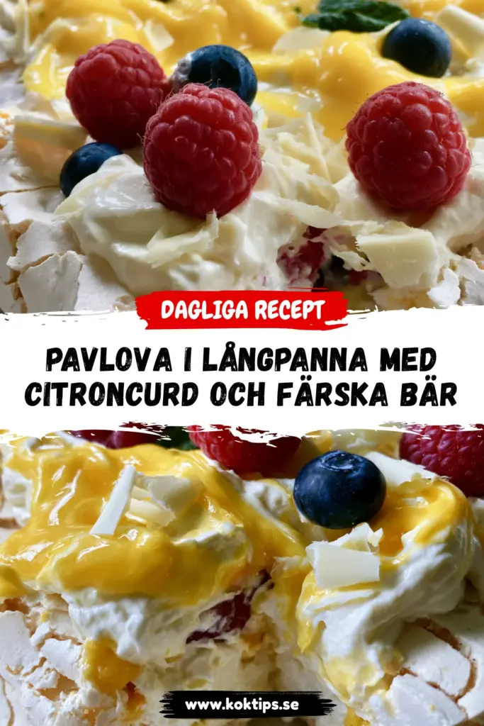 Pavlova i Långpanna med Citroncurd och Färska Bär