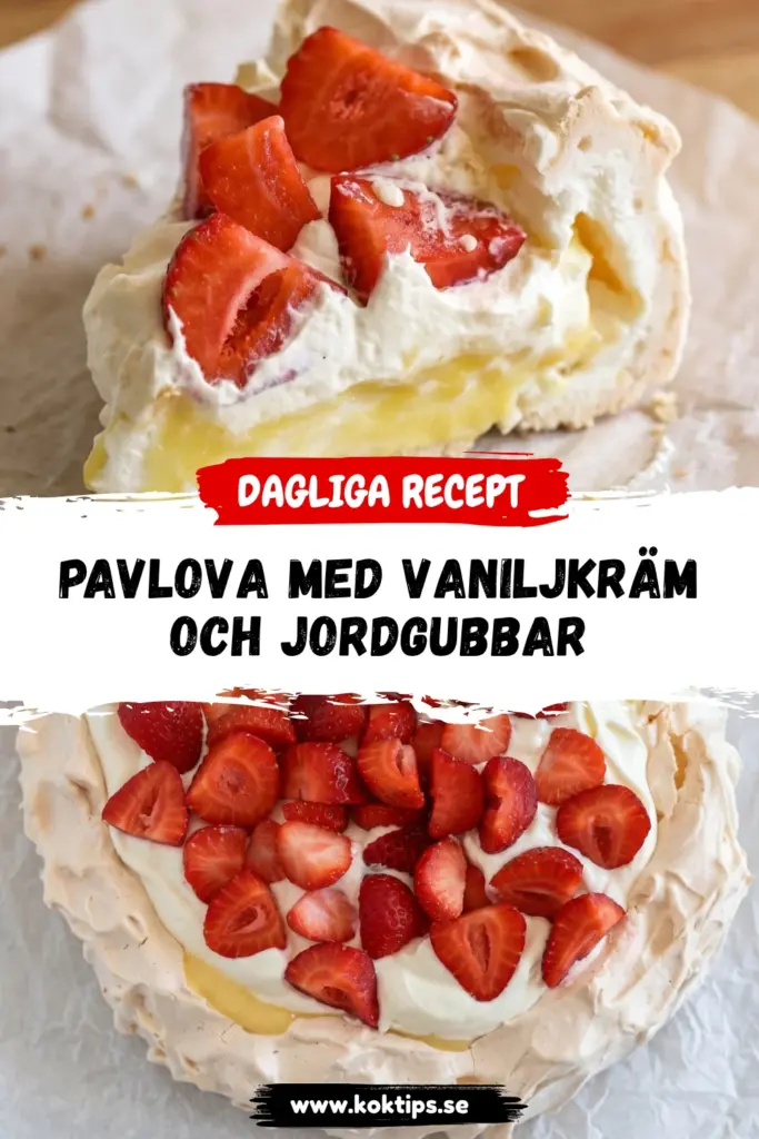 Pavlova med vaniljkräm och jordgubbar