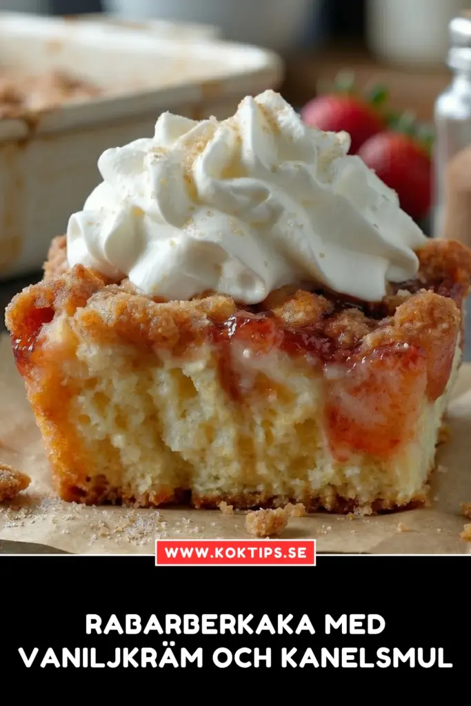 Rabarberkaka med vaniljkräm och kanelsmul