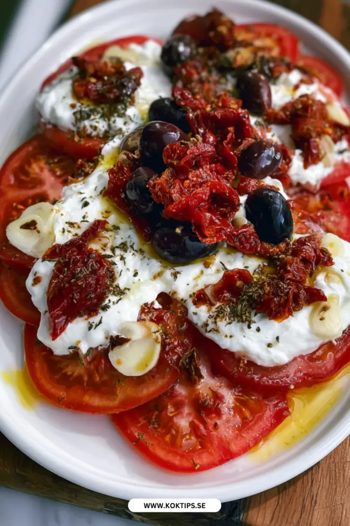Tomatsallad med burrata och varma oliver: det bästa sommarreceptet