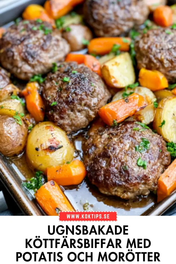 Klassiska ugnsbakade köttfärsbiffar: snabb vardagsmat med potatis och morötter