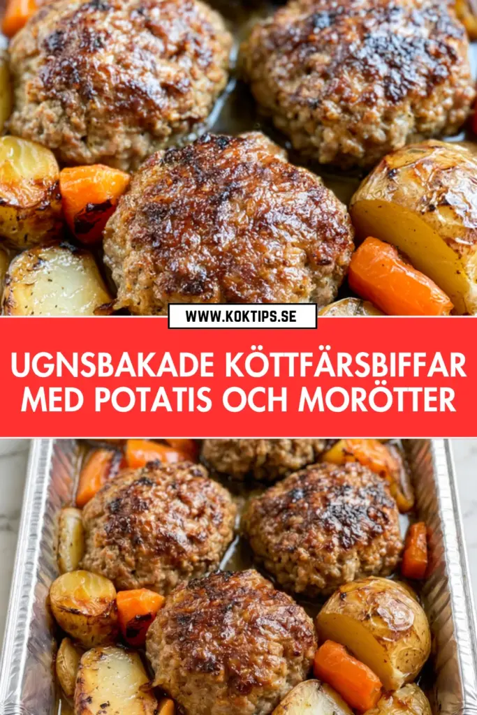 Klassiska ugnsbakade köttfärsbiffar: snabb vardagsmat med potatis och morötter