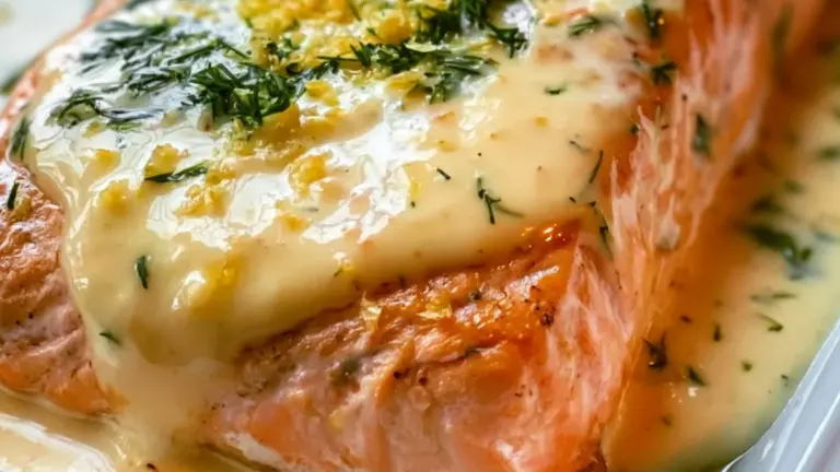 Enkel ugnslax med citronsås: saftigt bakat lax med smör och grädde