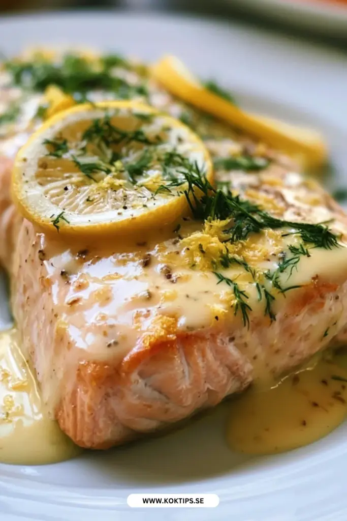Enkel ugnslax med citronsås: saftigt bakat lax med smör och grädde