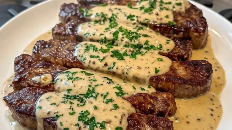 Krämig och klassisk biff med vitlökssås – enkel hemlagad middag