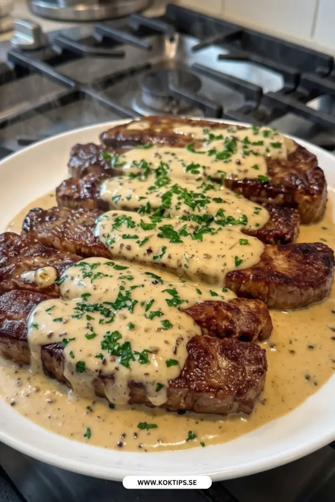 Krämig och klassisk biff med vitlökssås – enkel hemlagad middag
