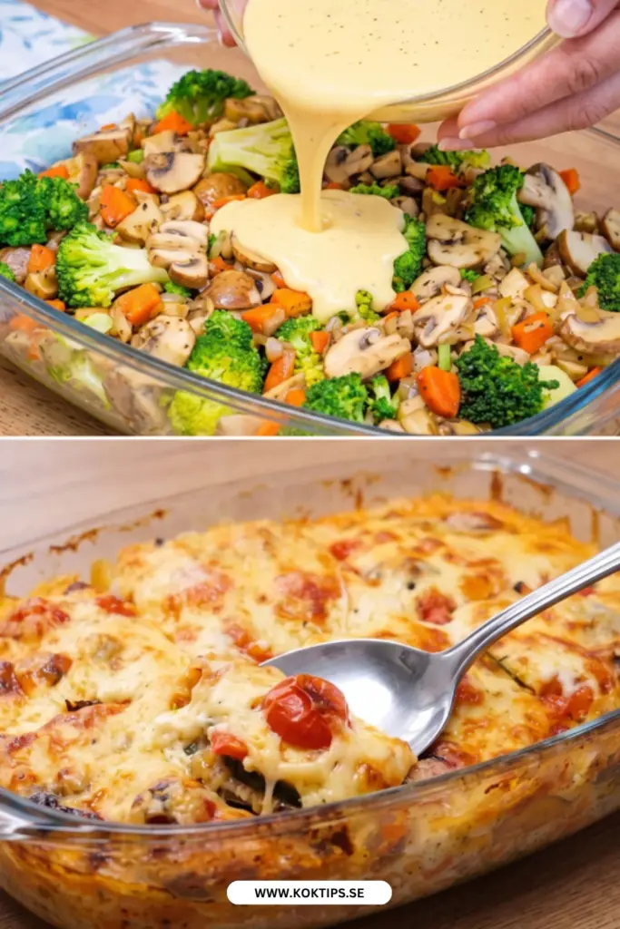 Enkel broccoligratäng med ost och svamp: det bästa hemlagade receptet