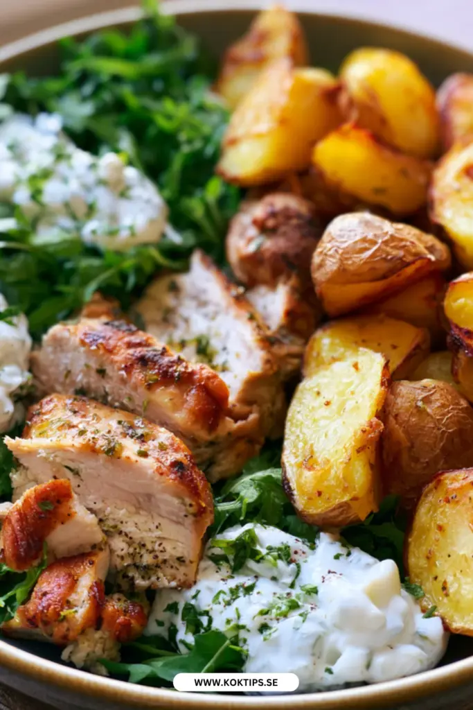 Citronkyckling med rostad potatis i bowl: enkelt recept för hela veckan