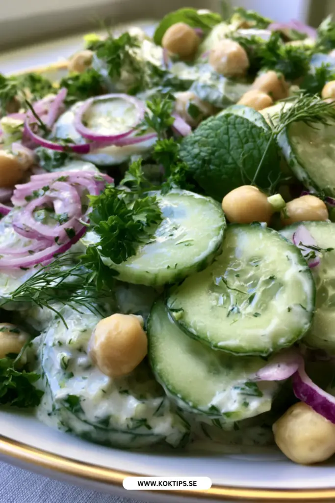 Frisk gurksallad med kikärter och örter: mitt godaste sommarrecept