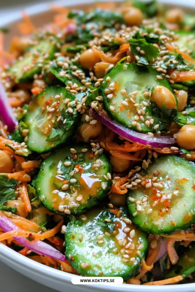 Krispig kikärtssallad med gurka och sesamdressing: snabb och mättande vardag