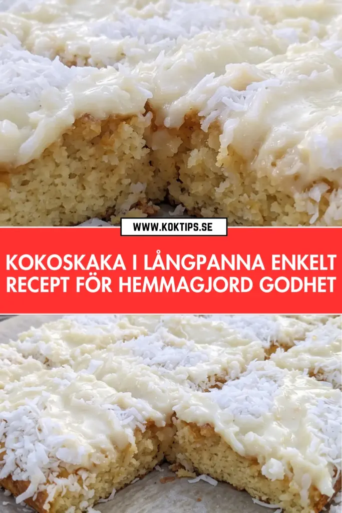 Enkel och klassisk kokoskaka i långpanna med krämig kokosglasvyr