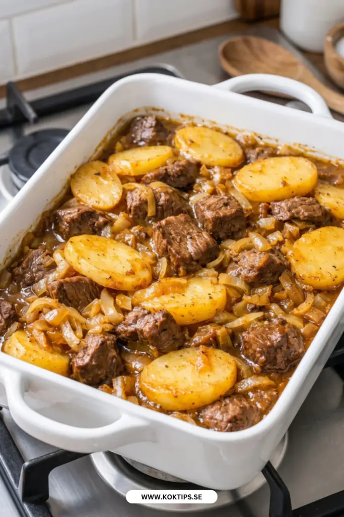 Köttgryta i ugn med potatis: det bästa klassiska husmanskostsreceptet