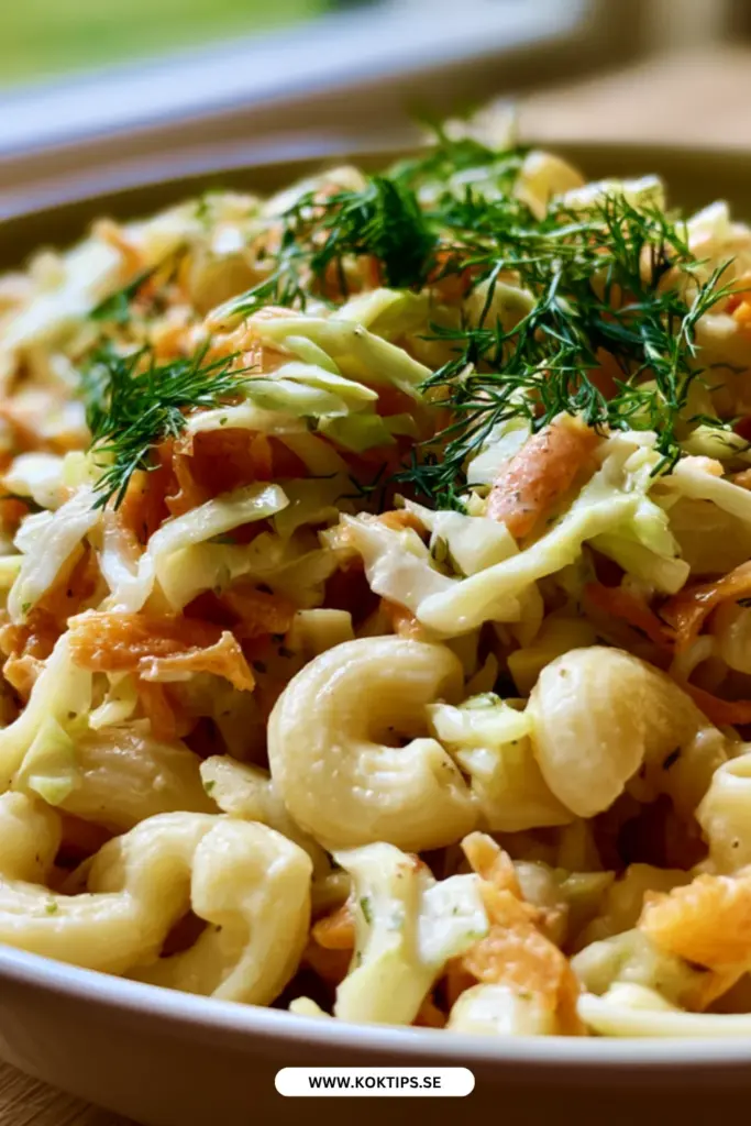 Krämig makaronisallad med dill och coleslaw: det godaste receptet du testar i sommar