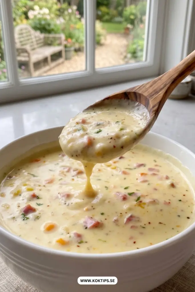 Enkel krämig ostsoppa med skinka: det bästa hemlagade soppa
