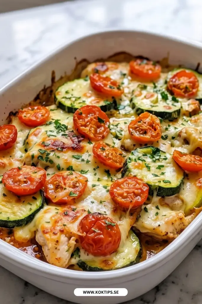 Saftig medelhavskyckling i ugn med zucchini och smält ost – klassiskt hemlagat